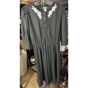 Vtg Tabby Of California Navy Polka Dot Belted Secretary Dress Women's 14P USA